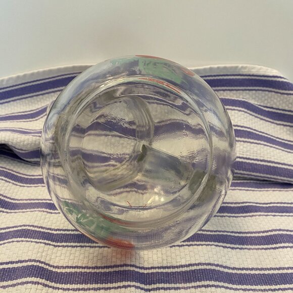 Vintage Mini Ball Glass Pitcher Clear w/painted Tomato Sz 6.5" h x 6.5" W 20FLoz - Picture 7 of 8